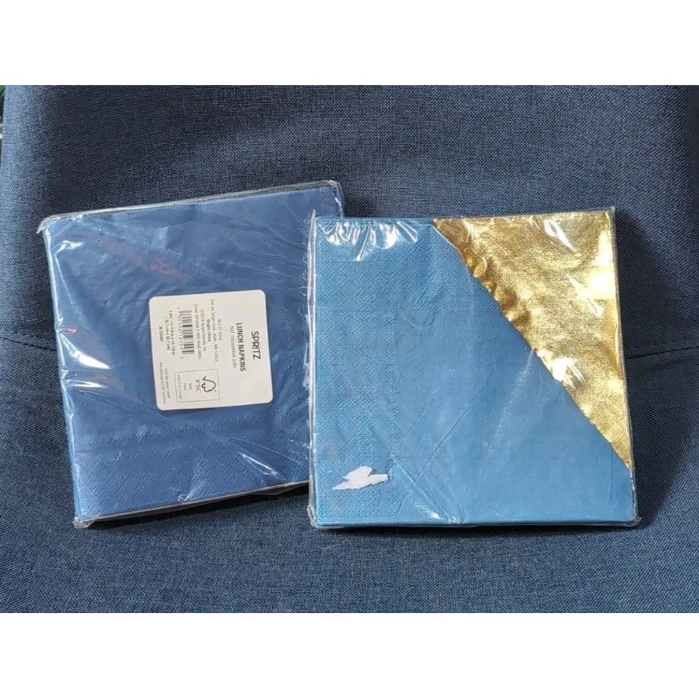 Spritz Napkins 60ct, 2 ply, 12 7/8" x 12 7/8" - Birthday/Party/Blue/Gold